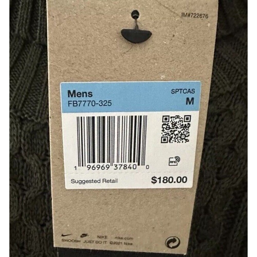 Nike Life Men’s Cable Knit Turtleneck Sweater Wool Blend Green FB7770-325 Sz Med - Picture 8 of 10